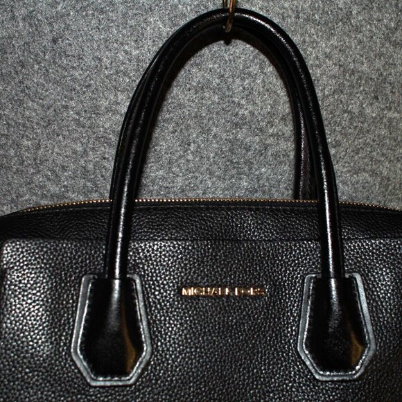 Michael Kors Mercer Belted Small Satchel Black Leather Top Handle Bag Purse - Picture 2 of 5